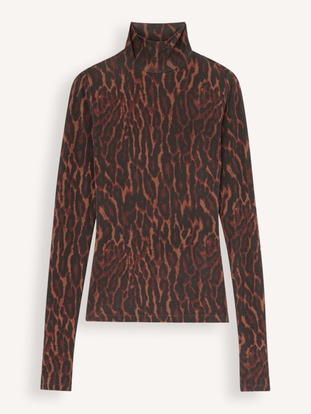 Printed Shiny Jersey Turtleneck Viscosemix leopard longsleeve