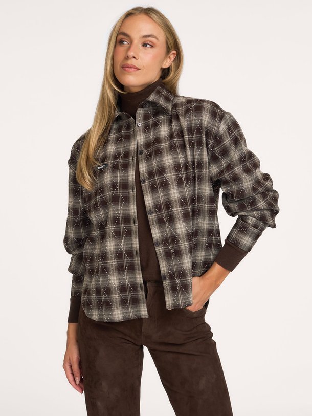 SARA Sara, viscosemix geruite blouse met strass