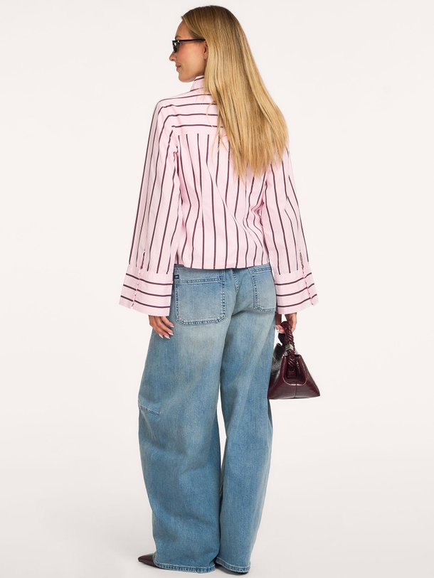 Rosa, katoenen gestreepte blouse