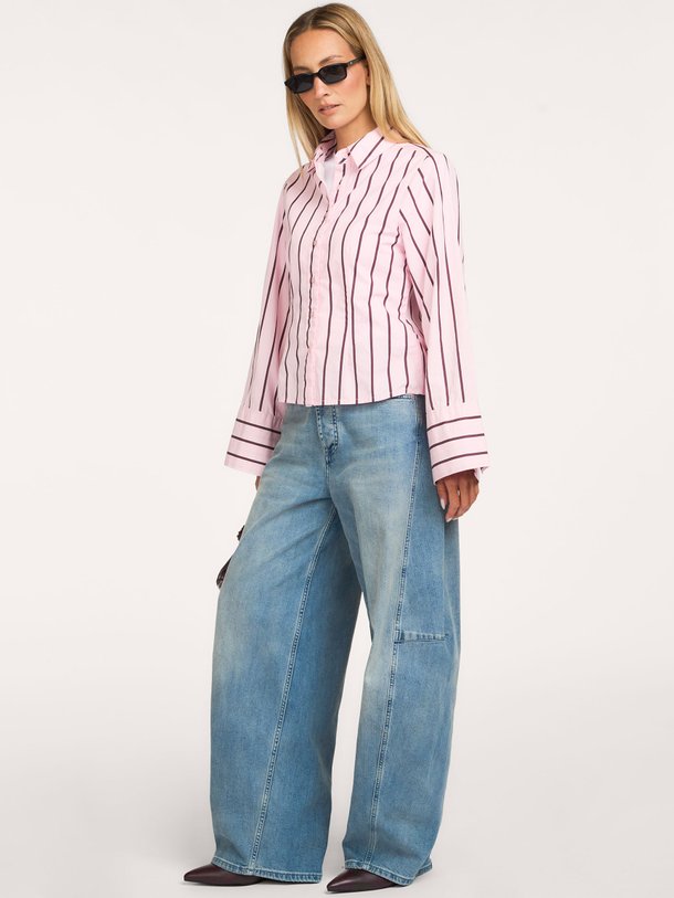 Rosa, katoenen gestreepte blouse