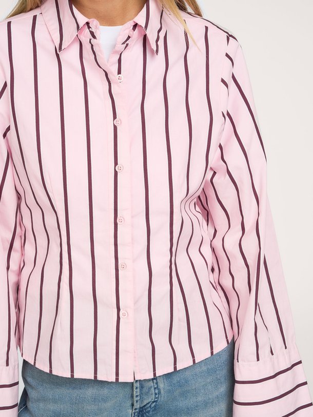Rosa, katoenen gestreepte blouse