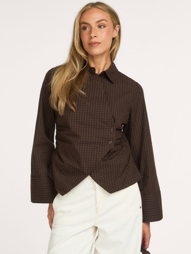 Fenli Small Check Shirt Fenli, katoenen geruite blouse