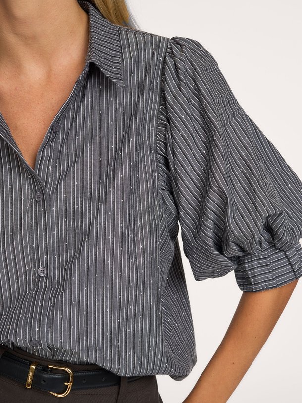 Etta, katoenmix gestreepte blouse met strass