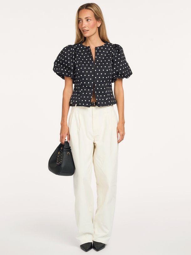 Anela, geweven polka dot blouse