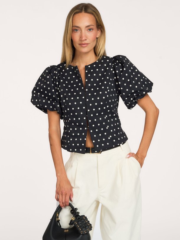 Anela, geweven polka dot blouse