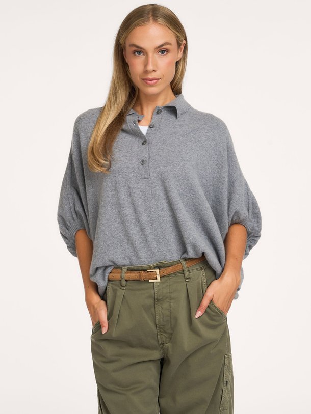 Cowboy Polo Knit Grey Cashmere/wolmix polo trui