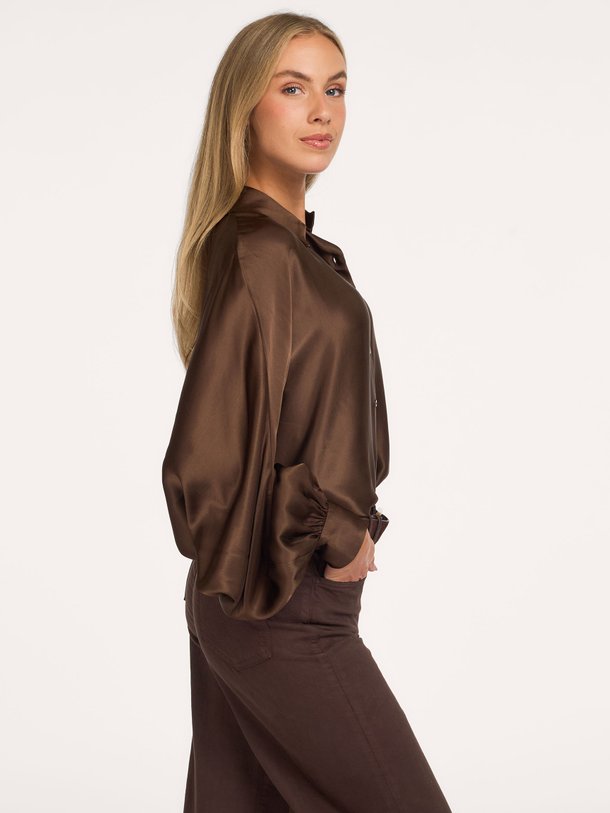 Blouse Antonia Shiny Brown Antonia, viscosemix glanzende blouse