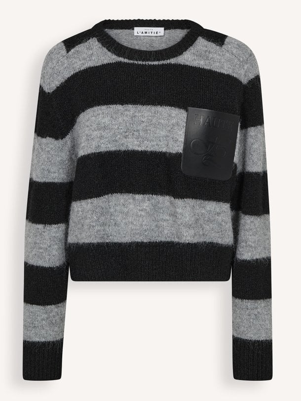 Darcia Stripe Crop Pocket Knit Darcia, wolmix gestreepte trui