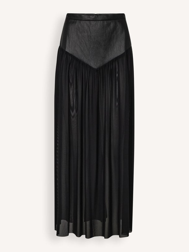 PU Gather Mesh Skirt Leather look mesh rok
