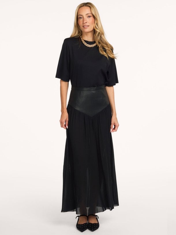 PU Gather Mesh Skirt Leather look mesh rok