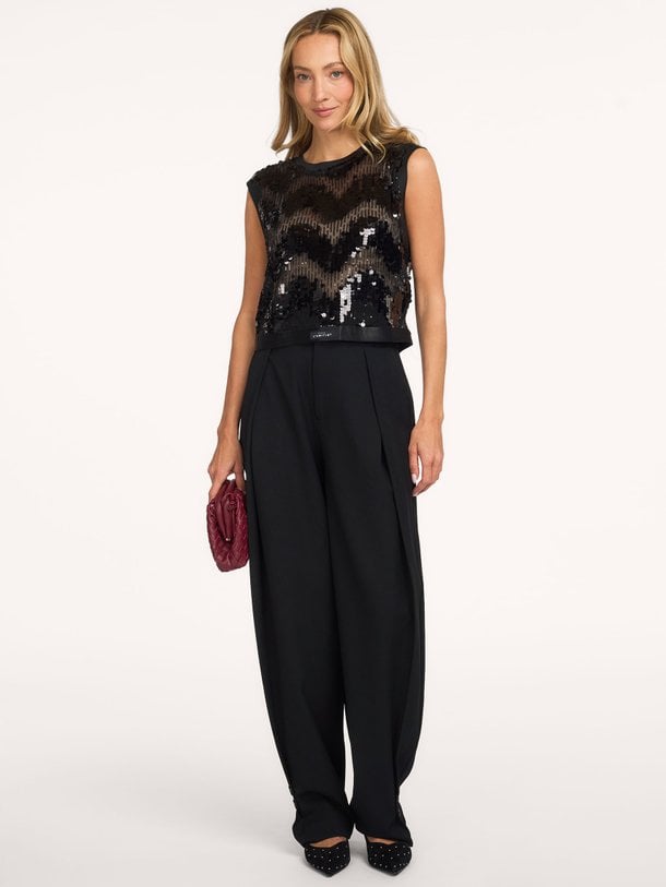 Mirror Sequin Crop Top Geweven pailletten top