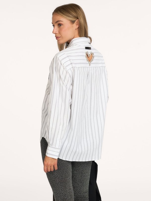 Crystal Heart Stripe Shirt Katoenmix gestreepte blouse