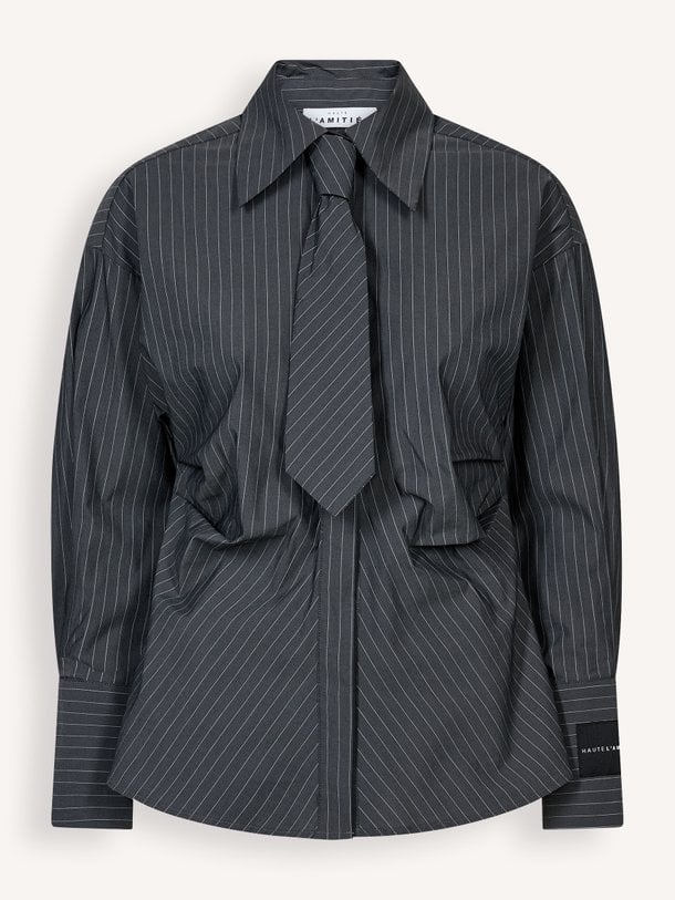 Antracit Pin Tie Shirt Katoenmix blouse
