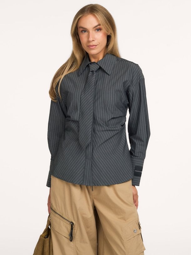 Antracit Pin Tie Shirt Katoenmix blouse