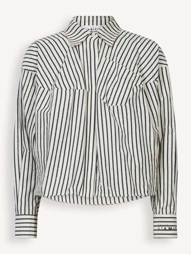Sophie Mono Stripe Stone Shirt Sophie, viscosemix blouse met strass