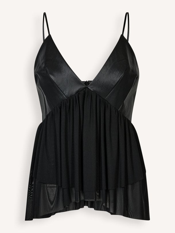 PU Mix Top Leather look mesh top