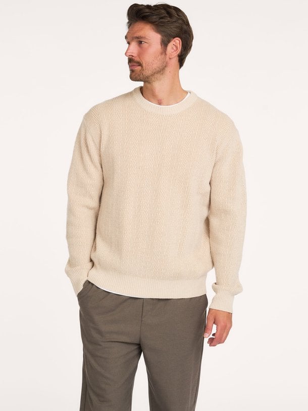 PULLOVER CREW NECK SAND Katoenmix trui