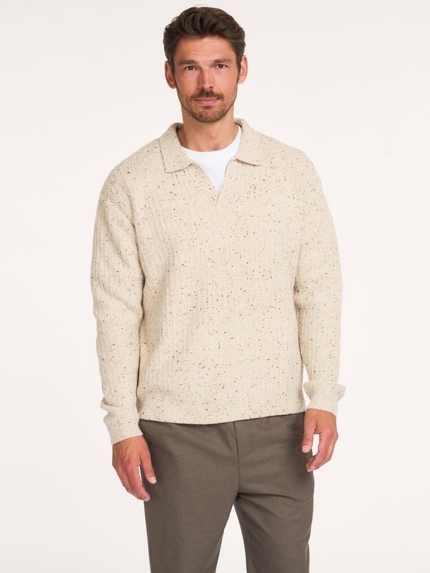 POLO OPEN COLLAR LS SAND Wolmix trui