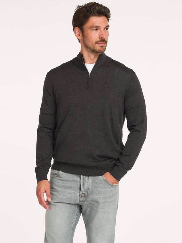 PULLOVER HALF ZIP NAVY Wollen halfzip trui