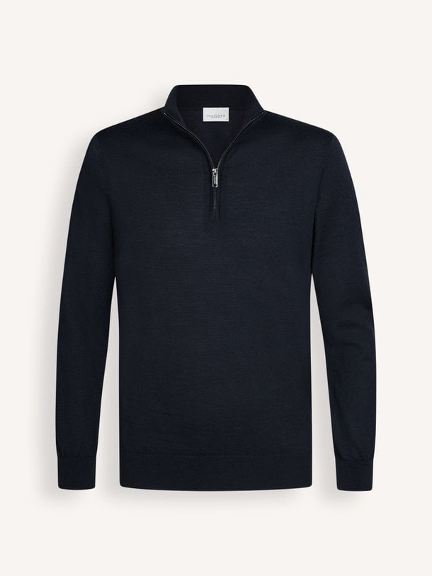 PULLOVER HALF ZIP NAVY Wollen halfzip trui
