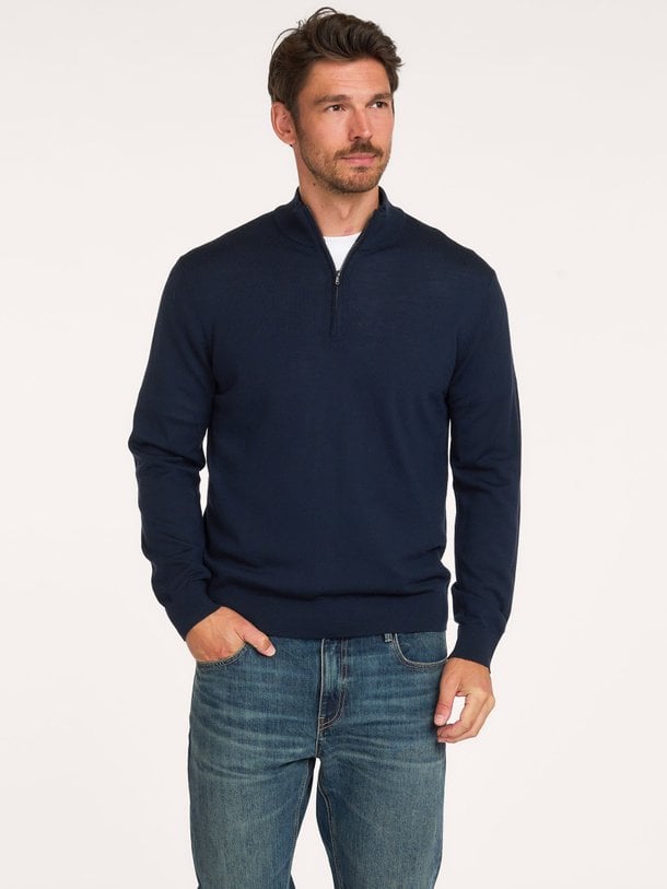 PULLOVER HALF ZIP NAVY Wollen halfzip trui