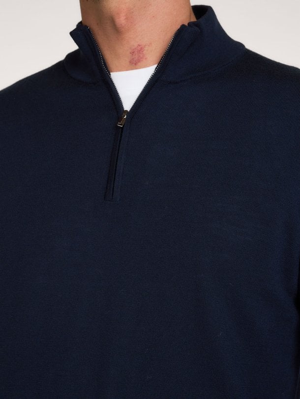 PULLOVER HALF ZIP NAVY Wollen halfzip trui