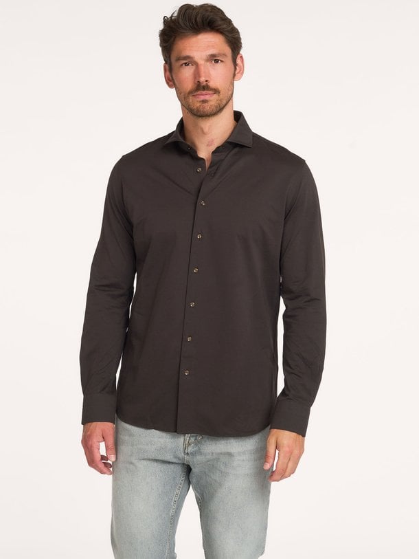SHIRT X-CUTAWAY SF D.BROWN Katoenmix overhemd