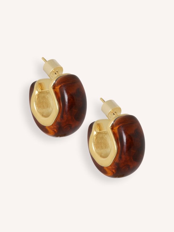 Oorstekers met cognac emaille (2.1cm) Vergulde oorbellen