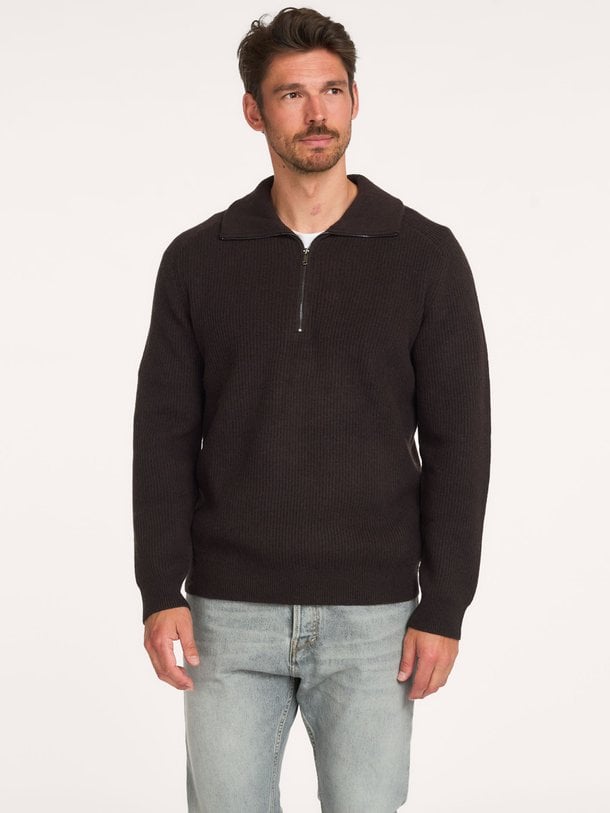 PULLOVER HALF ZIP D BROWN Wollen half zip trui