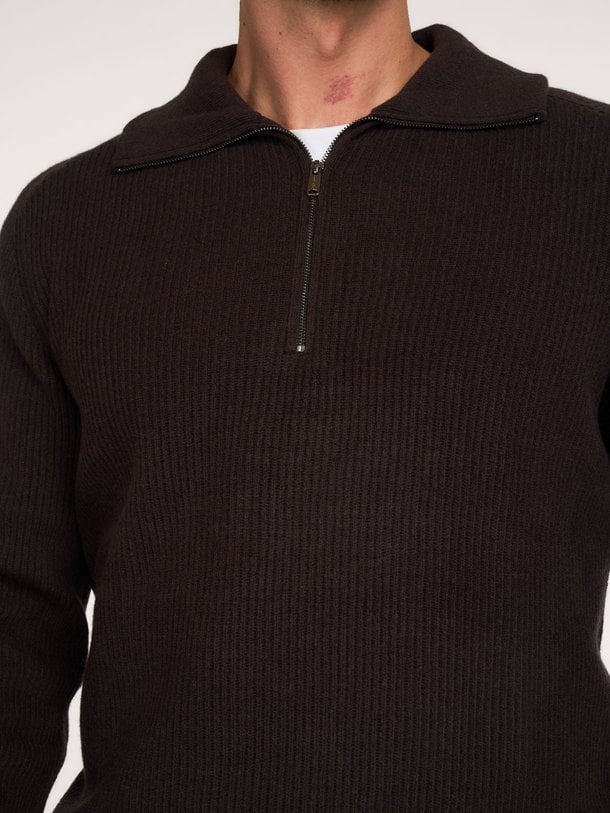 PULLOVER HALF ZIP D BROWN Wollen half zip trui