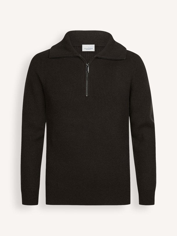 PULLOVER HALF ZIP D BROWN Wollen half zip trui