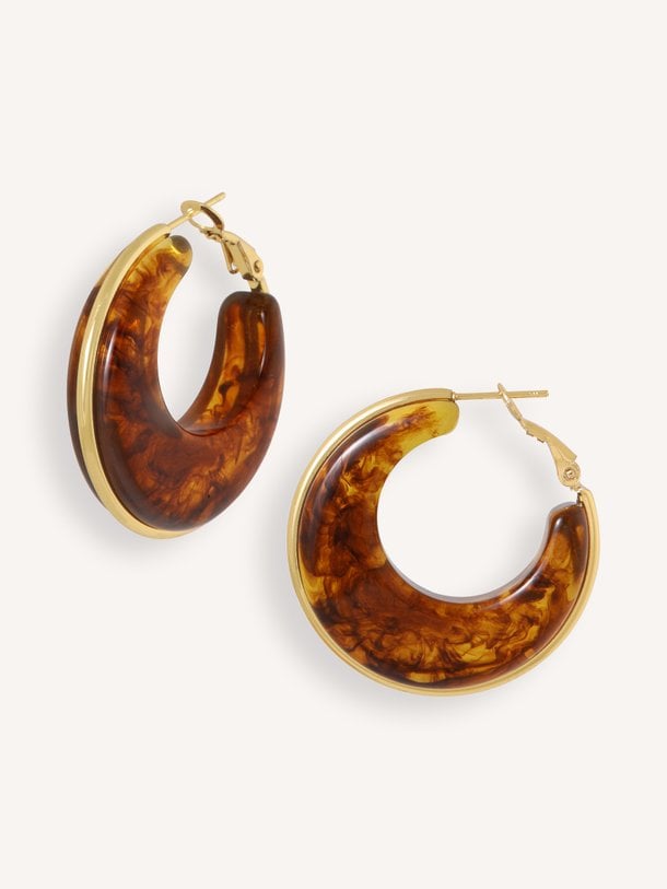Oorringen cognac / goud (3.5cm) Vergulde oorbellen