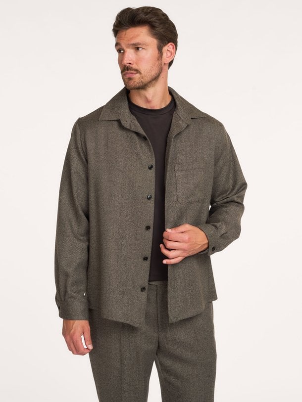 OVERSHIRT MOULINE BROWN Wolmix overhemd