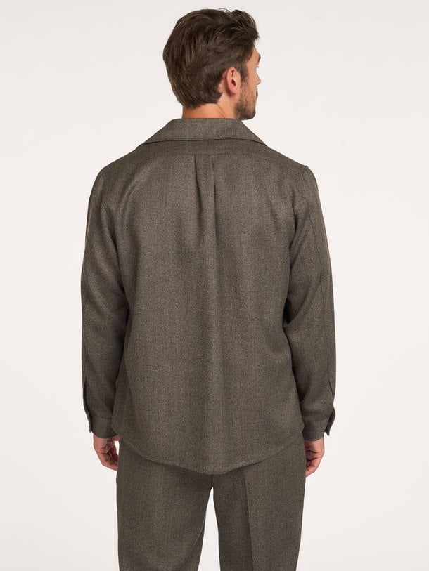 OVERSHIRT MOULINE BROWN Wolmix overhemd
