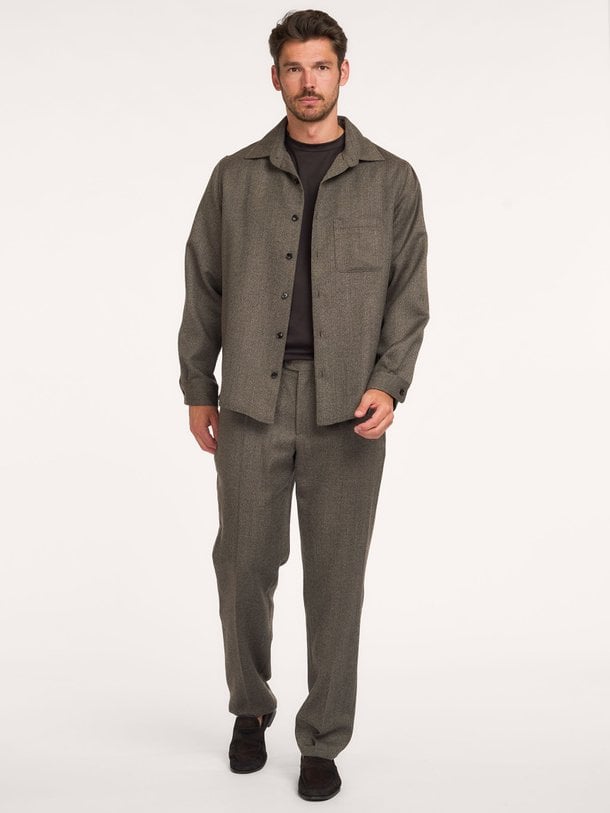 OVERSHIRT MOULINE BROWN Wolmix overhemd