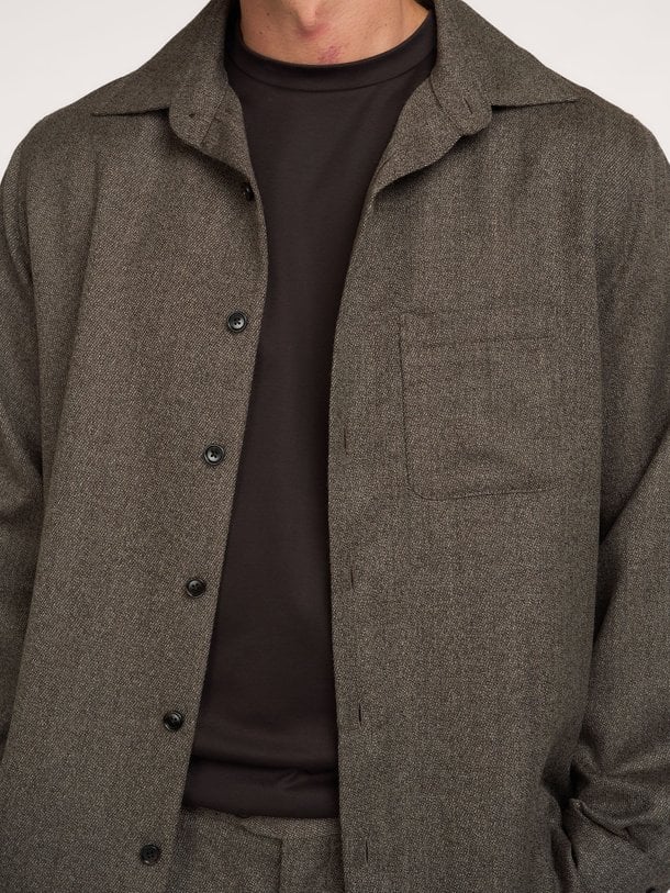 OVERSHIRT MOULINE BROWN Wolmix overhemd