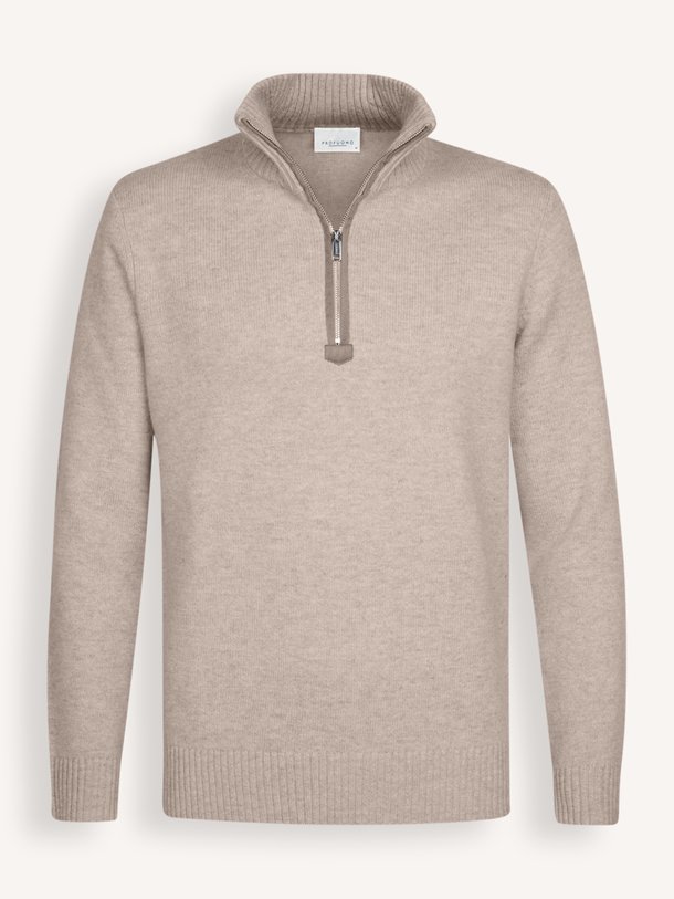 PULLOVER HALF ZIP BEIGE Wollen trui