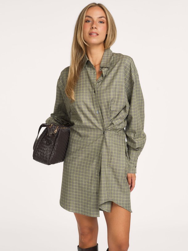 WAISTED SHIRTDRESS Katoen/lyocellmix geruite blouse jurk