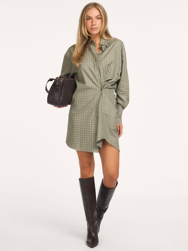 WAISTED SHIRTDRESS Katoen/lyocellmix geruite blouse jurk