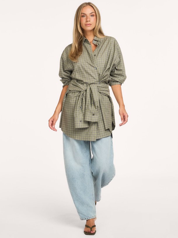 WAISTED SHIRTDRESS Katoen/lyocellmix geruite blouse jurk