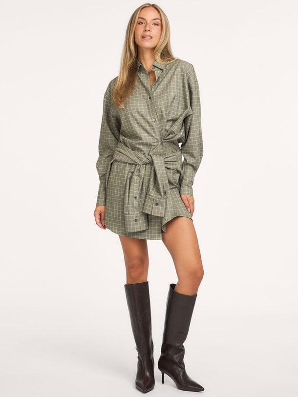 WAISTED SHIRTDRESS Katoen/lyocellmix geruite blouse jurk