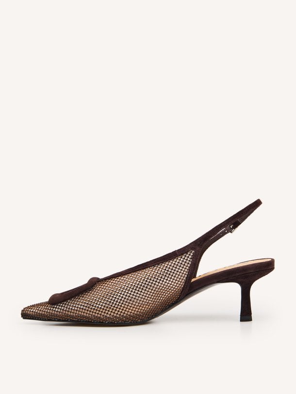 Bonnie, mesh slingbacks met strass