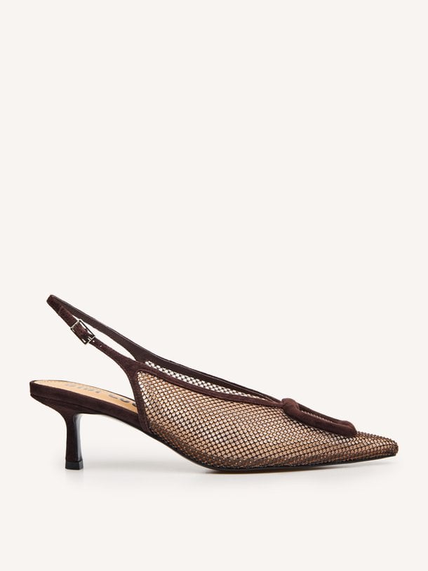 Bonnie, mesh slingbacks met strass
