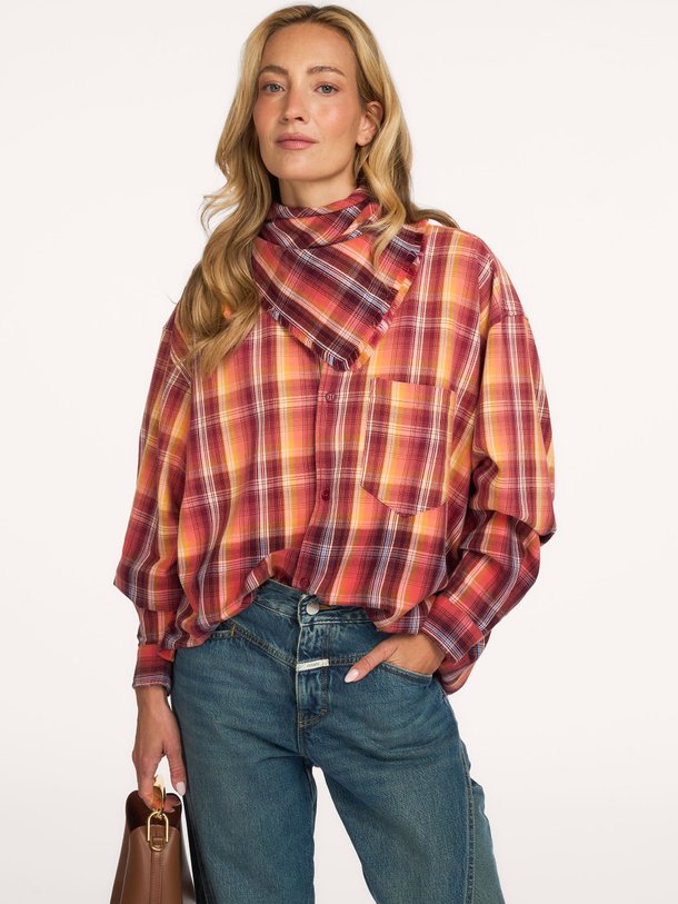 Harvey Shirt Checked + Bleached Harvey, katoenen geruite blouse