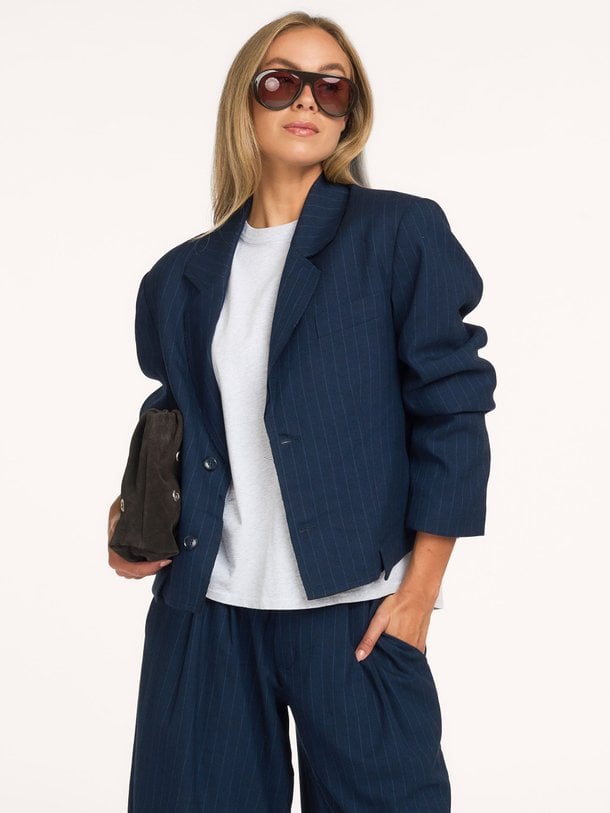 Blake Blazer Pin Striped Blake, viscosemix blazer met krijtstreep