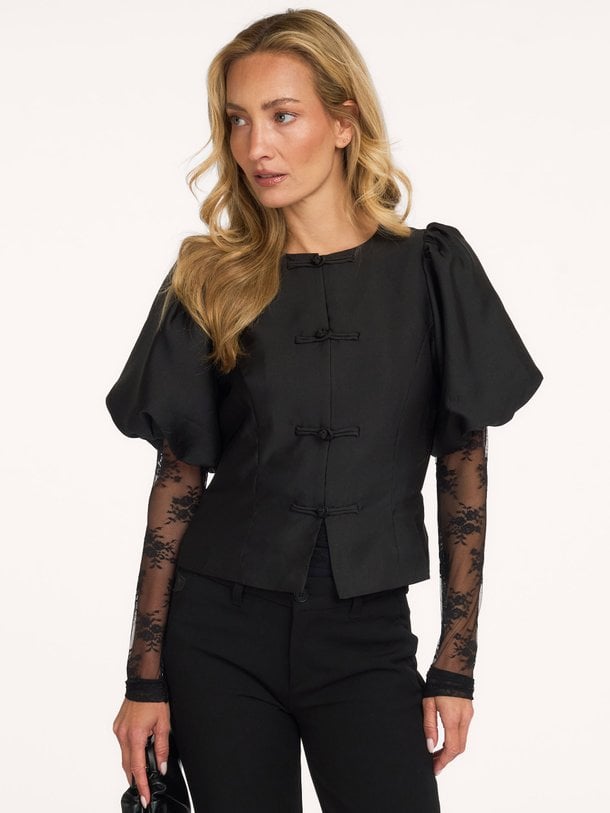 Anela Mandarin Dull Satin Blouse Anela, geweven jasje
