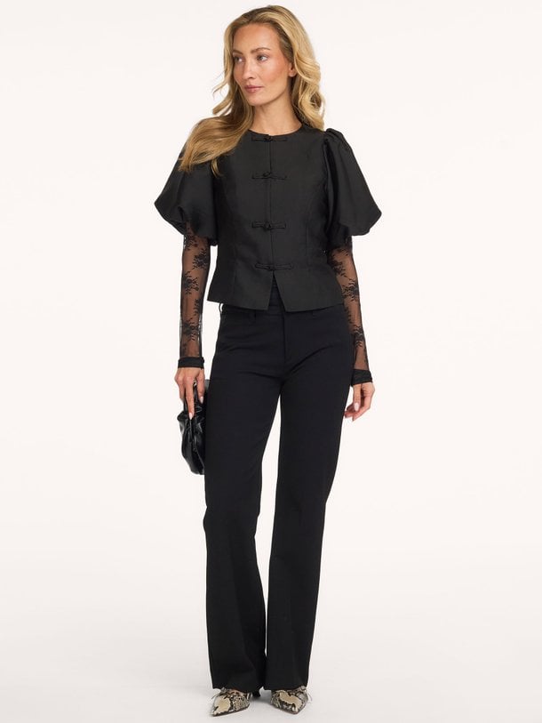 Anela Mandarin Dull Satin Blouse Anela, geweven jasje