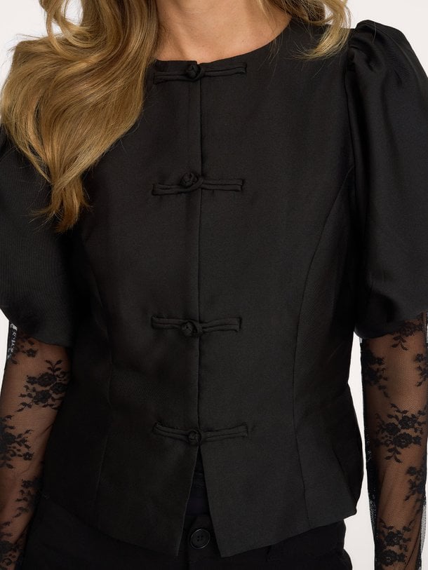 Anela Mandarin Dull Satin Blouse Anela, geweven jasje