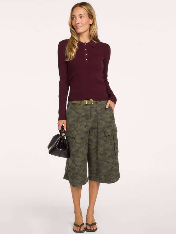 Panama Knit Blouse Panama, viscosemix polo longsleeve