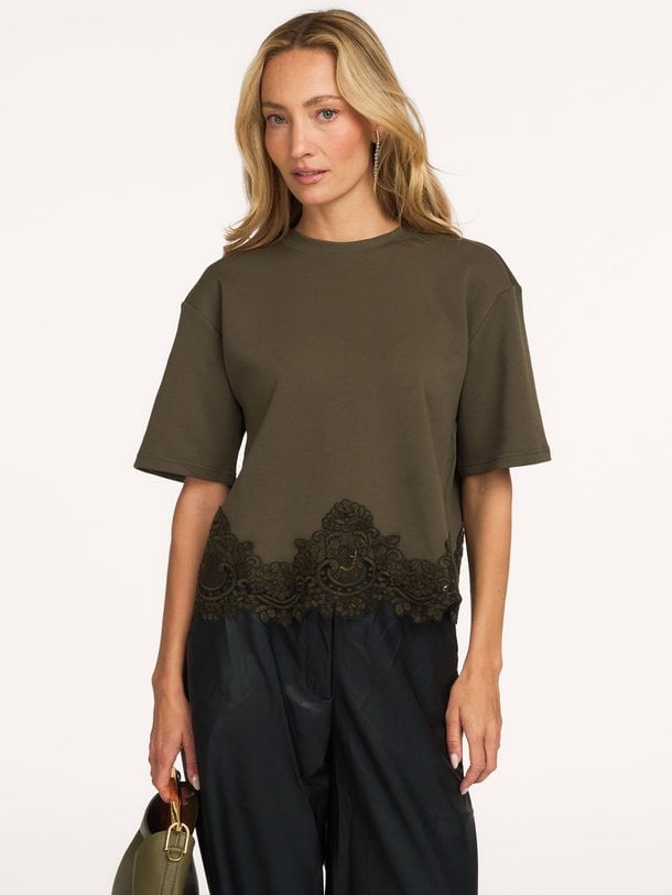 Iria Lace Tee Iria, katoenmix T-shirt met kant